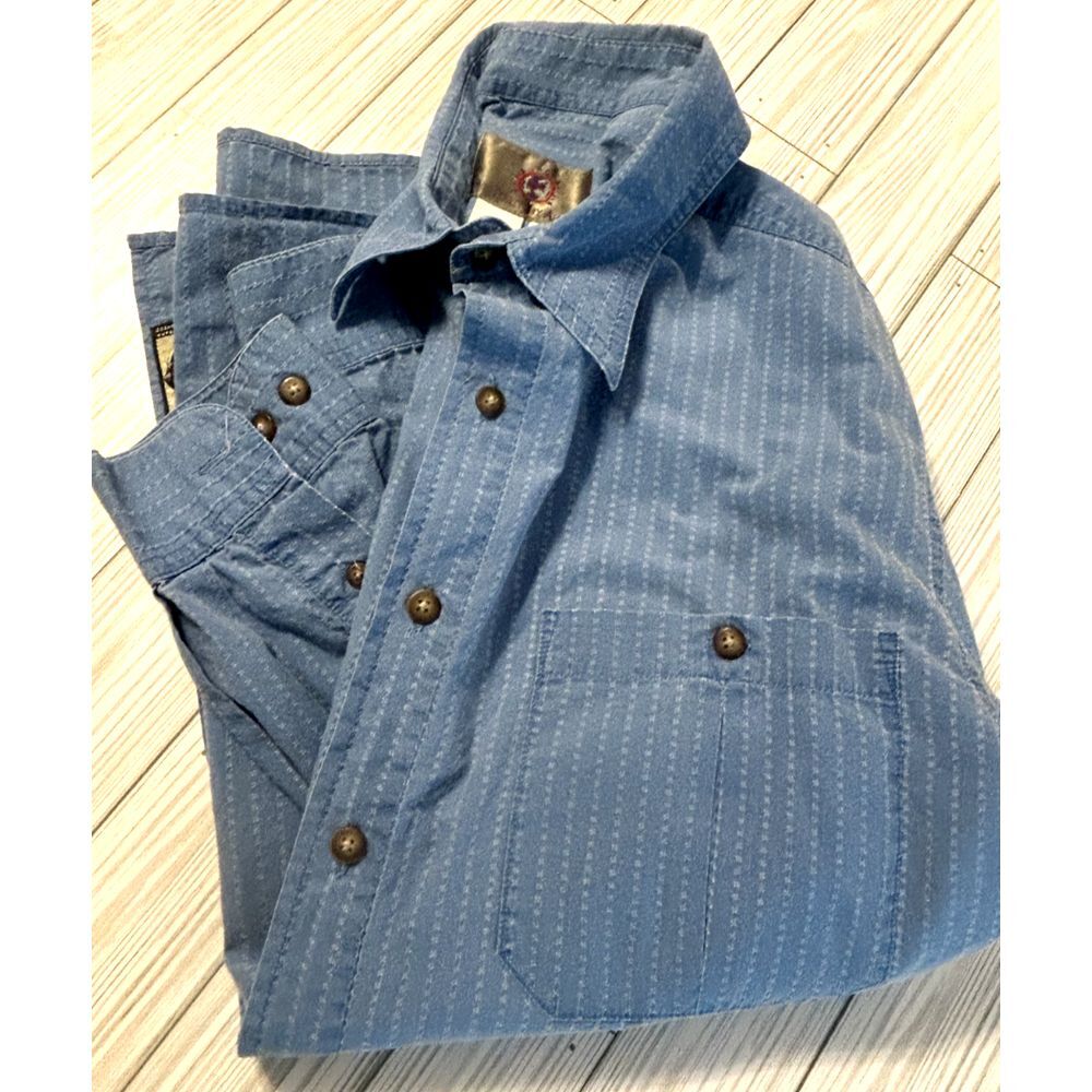 THE TERRITORY AHEAD LongSleeve Button Down Striped Shirt Blue 100%‎ Cotton LARGE